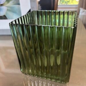 ASHLAND Olive Green Fluted Square Glass Vase
